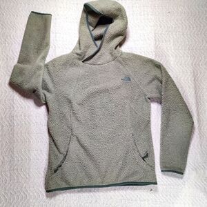 The North Face Women's Japan Fuzzy fleece Sweater Hoodie size Medium Green/Gray